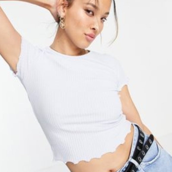 Only Tops - 2 for 20-White Ribbed Crop Top Size S